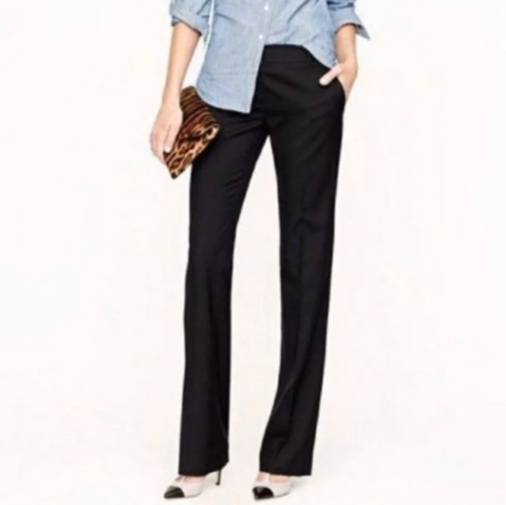 J. Crew Black Tonal Striped Wool Straight Leg Pants Sz 6 NWT